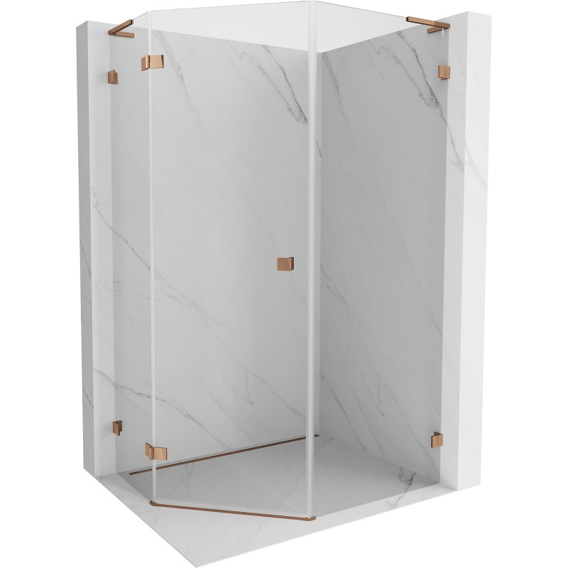 Mexen Lunar L cabine de douche pentagonale gauche pivotante 80 x 100 cm, transparente, or rose - 831L-080L-100P-60-00-L