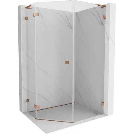 Mexen Lunar L cabine de douche pentagonale gauche pivotante 80 x 100 cm, transparente, or rose - 831L-080L-100P-60-00-L