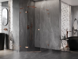 Mexen Lunar L cabine de douche pentagonale pivotante gauche 80 x 100 cm, transparent, or rose - 831L-080L-100P-60-00-L