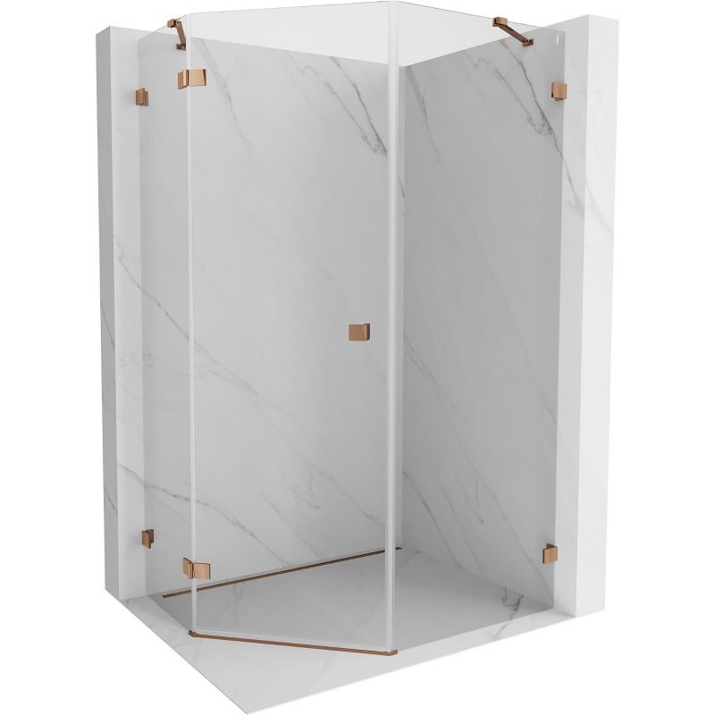 Mexen Lunar cabine de douche pentagonale pivotante gauche 80 x 90 cm, transparent, or rose - 831-080L-090P-60-00-L