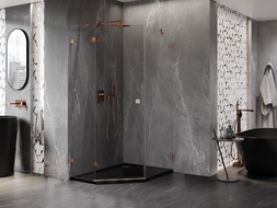 Mexen Lunar cabine de douche pentagonale pivotante gauche 80 x 100 cm, transparent, or rose - 831-080L-100P-60-00-L