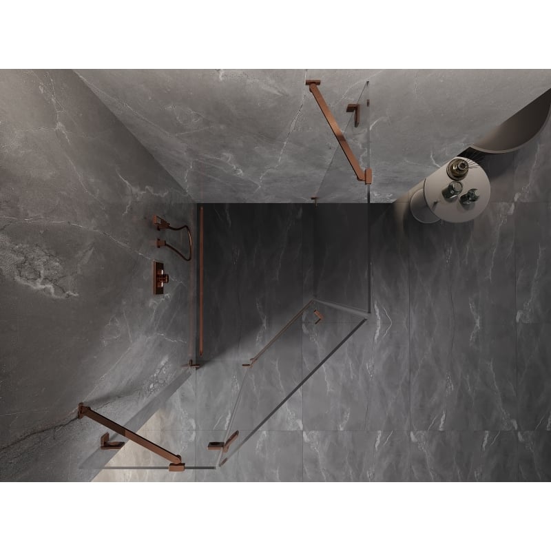 Mexen Lunar cabine de douche pentagonale pivotante gauche 90 x 100 cm, transparent, or rose - 831-090L-100P-60-00-L