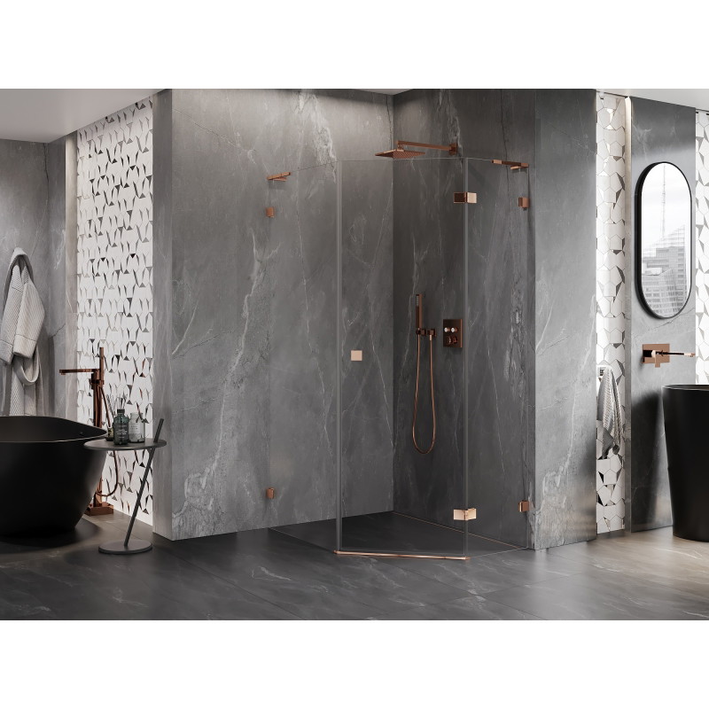 Mexen Lunar L cabine de douche pentagonale pivotante droite 80 x 100 cm, transparent, or rose - 831L-080P-100L-60-00-P