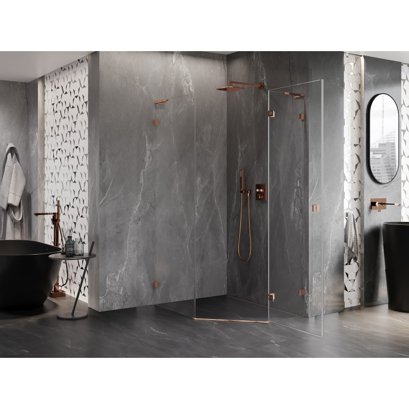 Mexen Lunar L cabine de douche pentagonale pivotante droite 90 x 100 cm, transparent, or rose - 831L-090P-100L-60-00-P