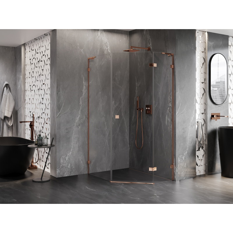 Mexen Lunar L cabine de douche pentagonale pivotante droite 90 x 100 cm, transparent, or rose - 831L-090P-100L-60-00-P