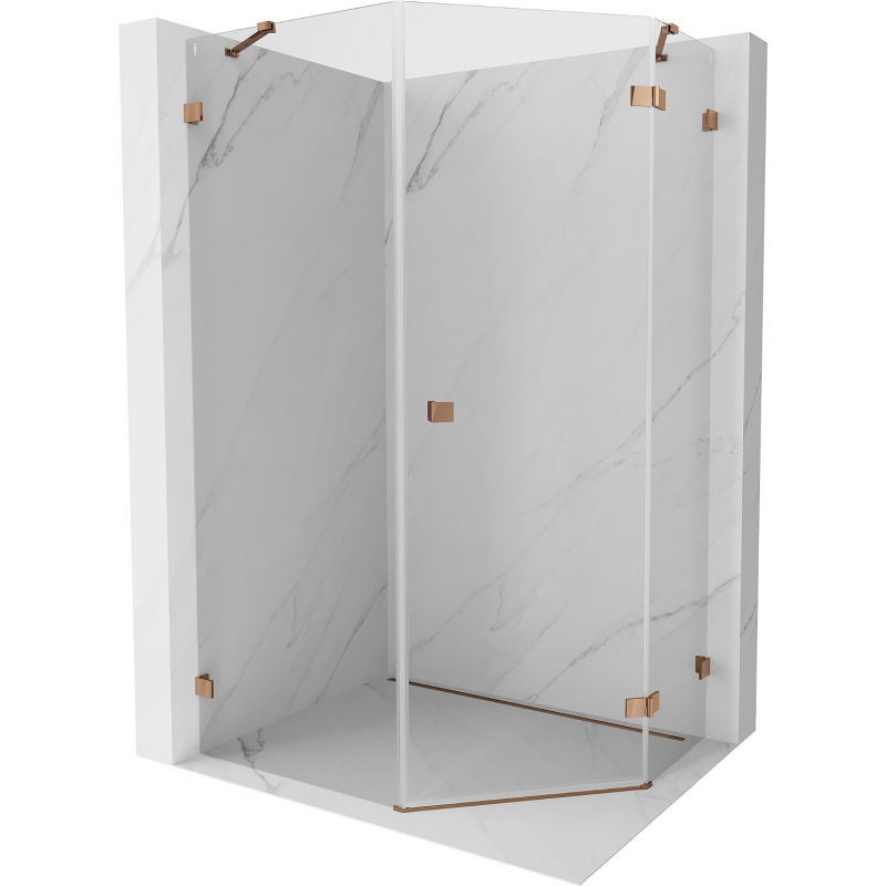 Mexen Lunar cabine de douche pentagonale pivotante droite 80 x 90 cm, transparente, or rose - 831-080P-090L-60-00-P