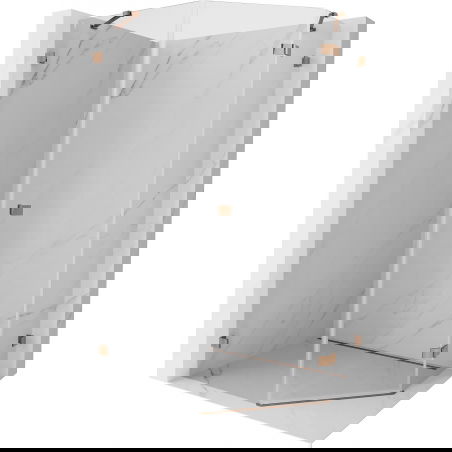 Mexen Lunar cabine de douche pentagonale pivotante droite 80 x 90 cm, transparente, or rose - 831-080P-090L-60-00-P