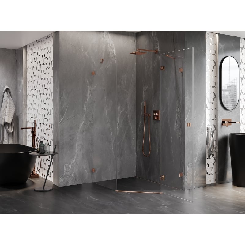 Mexen Lunar cabine de douche pentagonale battante droite 90 x 100 cm, transparent, or rose - 831-090P-100L-60-00-P