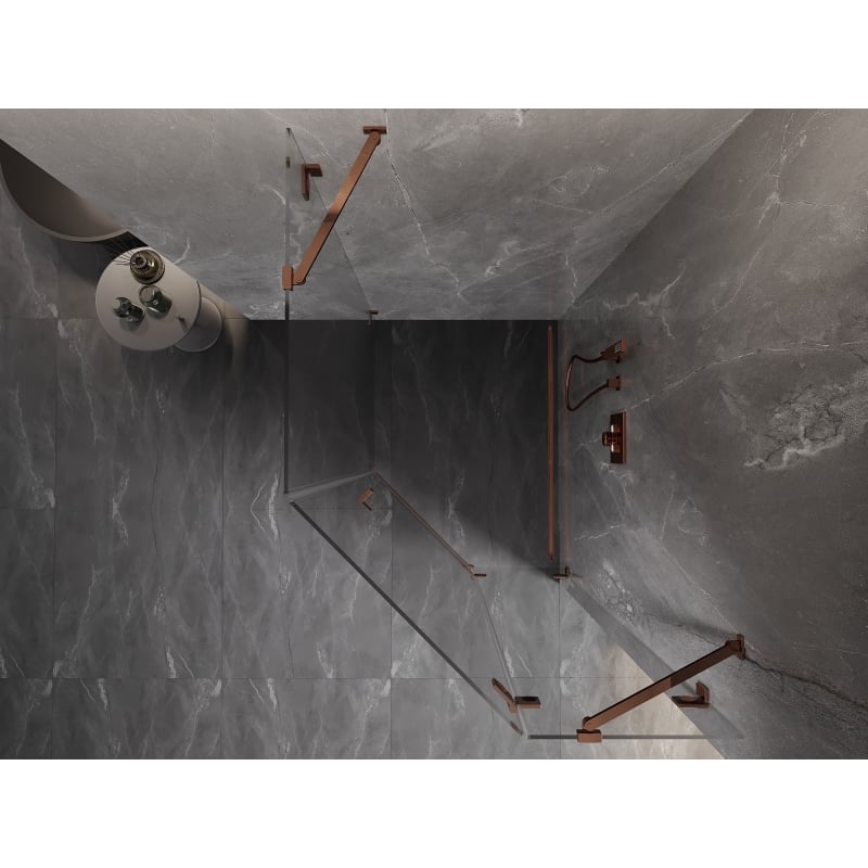 Mexen Lunar cabine de douche pentagonale battante droite 90 x 100 cm, transparent, or rose - 831-090P-100L-60-00-P