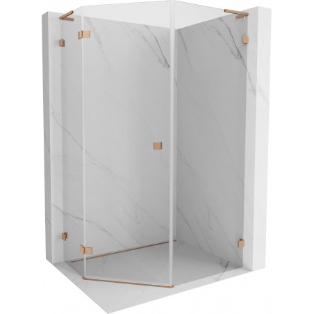 Mexen Lunar L cabine de douche pentagonale pivotante gauche 80 x 100 cm, transparente, cuivre brossé - 831L-080L-100P-65-00-L