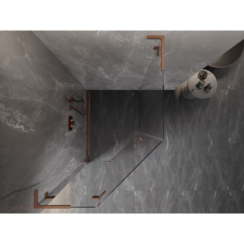 Mexen Lunar L cabine de douche pentagonale pivotante gauche 80 x 100 cm, transparent, cuivre brossé - 831L-080L-100P-65-00-L
