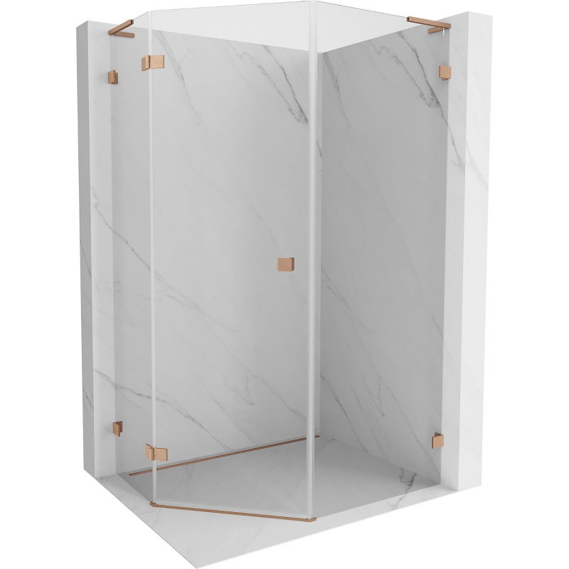 Mexen Lunar L cabine de douche pentagonale pivotante gauche 90 x 100 cm, transparent, cuivre brossé - 831L-090L-100P-65-00-L
