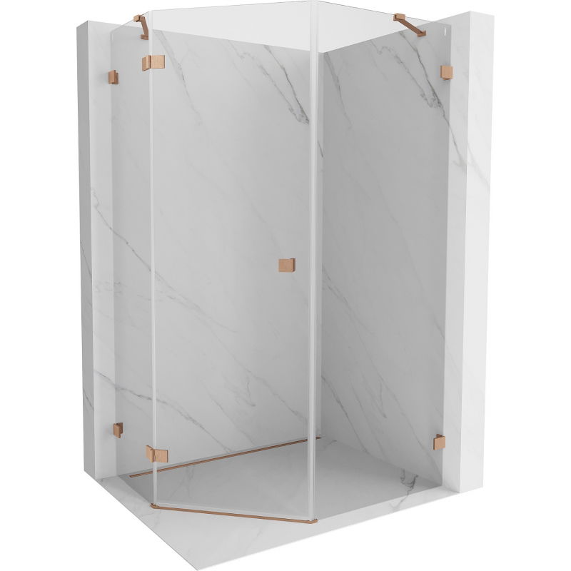 Cabine de douche pentagonale Mexen Lunar porte pivotante gauche 80 x 90 cm, transparent, cuivre brossé - 831-080L-090P-65-00-L