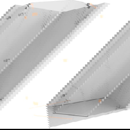 Mexen Lunar cabine de douche pentagonale pivotante gauche 80 x 90 cm, transparent, cuivre brossé - 831-080L-090P-65-00-L