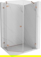Cabine de douche pentagonale Mexen Lunar porte pivotante gauche 80 x 90 cm, transparent, cuivre brossé - 831-080L-090P-65-00-L