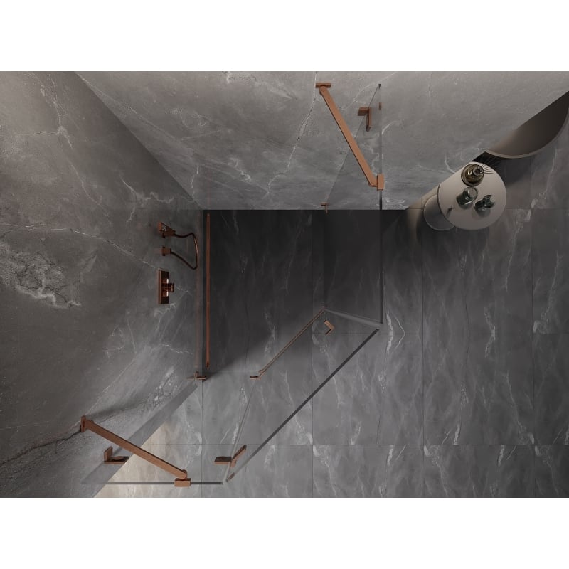 Mexen Lunar cabine de douche pentagonale pivotante gauche 80 x 100 cm, transparent, cuivre brossé - 831-080L-100P-65-00-L