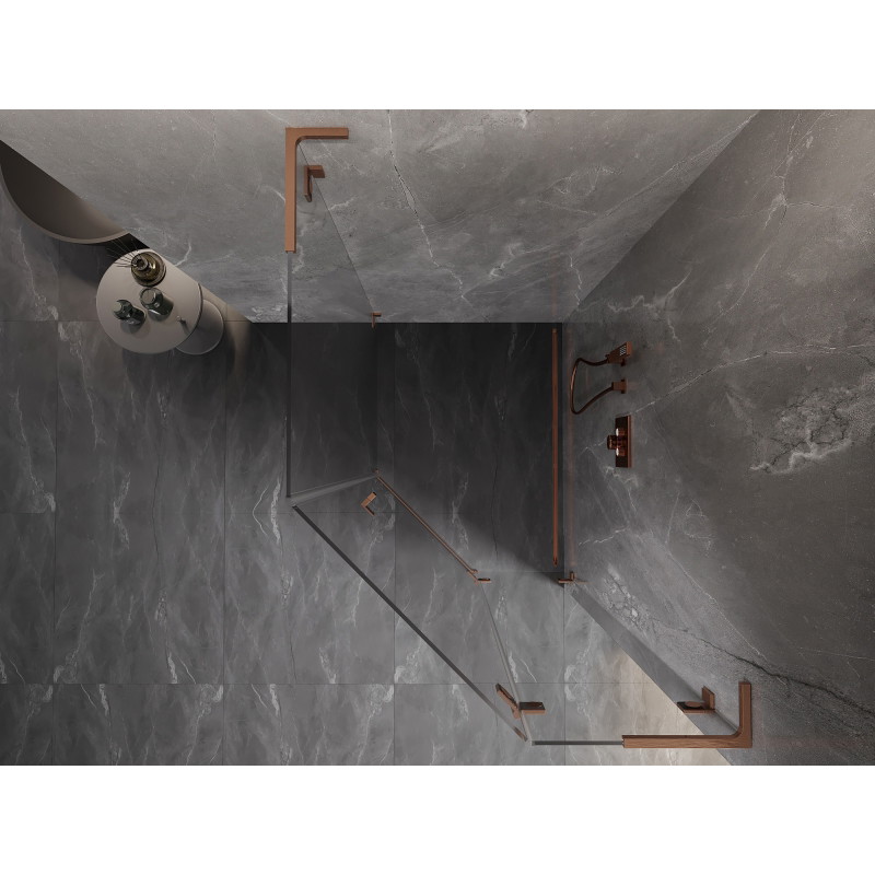 Mexen Lunar L cabine de douche pentagonale pivotante droite 80 x 90 cm, transparent, cuivre brossé - 831L-080P-090L-65-00-P