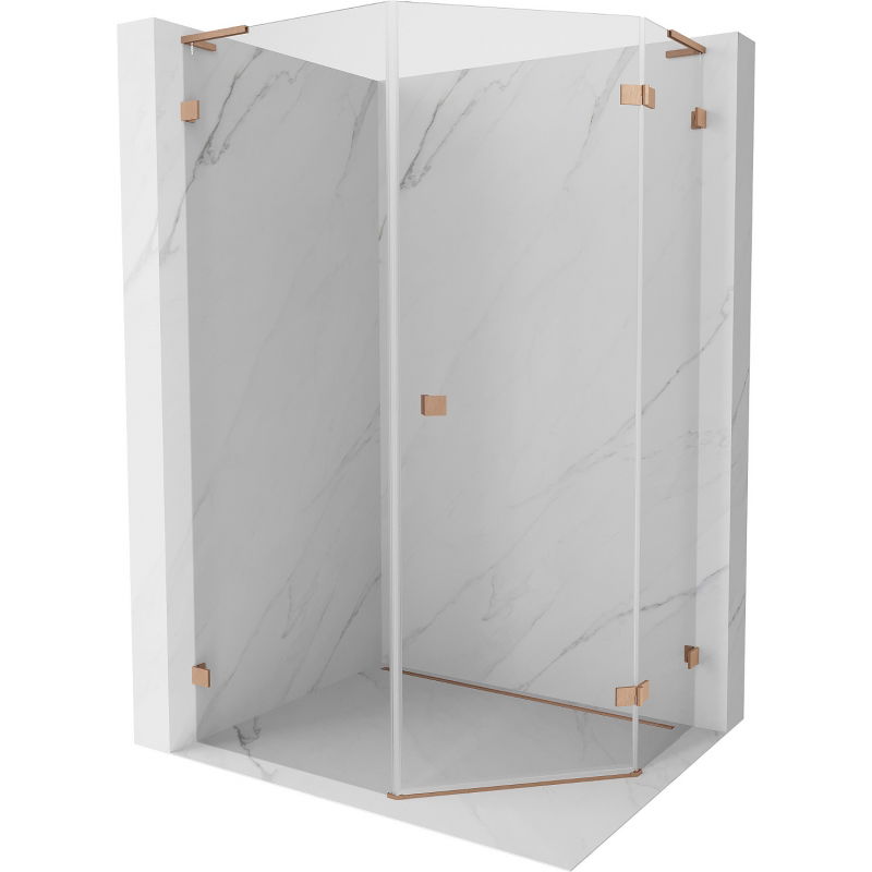 Mexen Lunar L cabine de douche pentagonale à charnière droite 90 x 100 cm, transparent, cuivre brossé - 831L-090P-100L-65-00-P