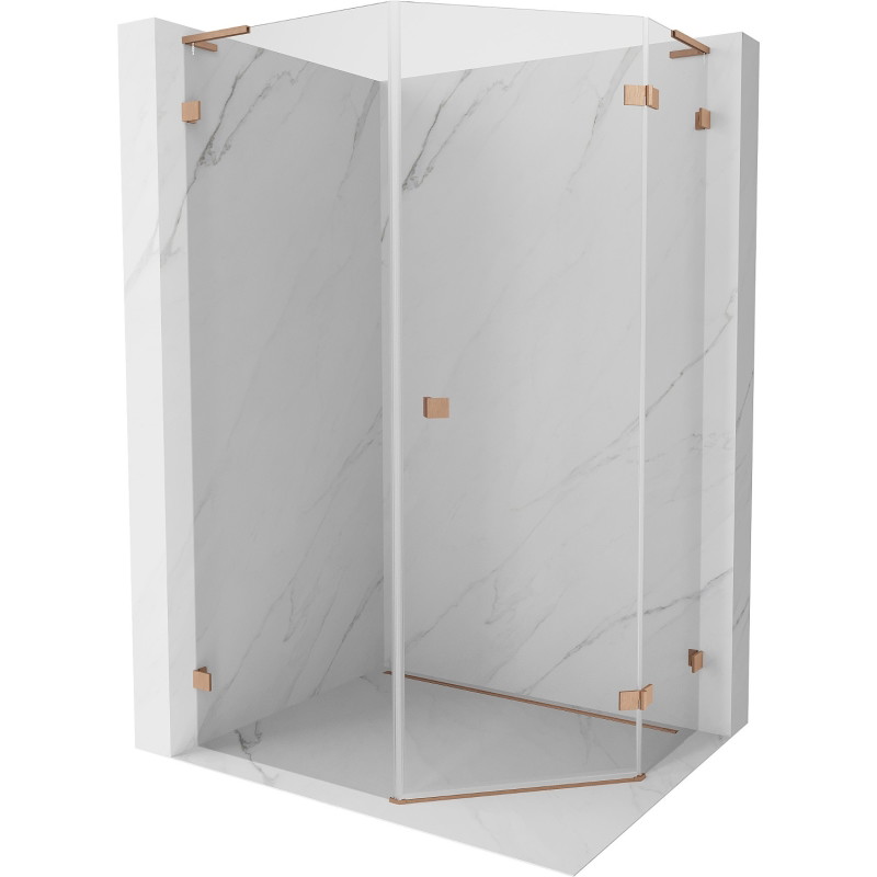 Mexen Lunar L cabine de douche pentagonale droite 90 x 100 cm, transparent, cuivre brossé - 831L-090P-100L-65-00-P
