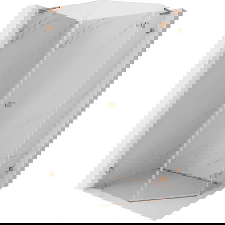 Mexen Lunar L cabine de douche pentagonale pivotante droite 90 x 100 cm, transparent, cuivre brossé - 831L-090P-100L-65-00-P