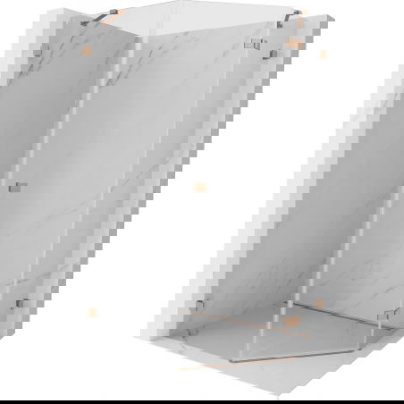 Mexen Lunar cabine de douche pentagonale à charnière droite 80 x 90 cm, transparent, cuivre brossé - 831-080P-090L-65-00-P