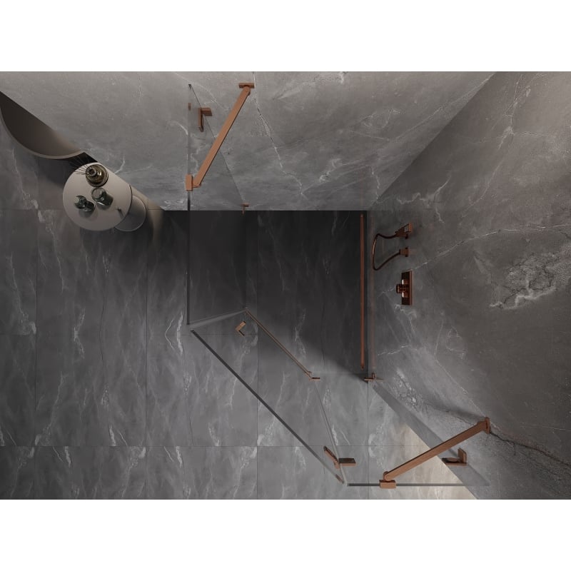 Mexen Lunar cabine de douche pentagonale pivotante droite 80 x 100 cm, transparent, cuivre brossé - 831-080P-100L-65-00-P