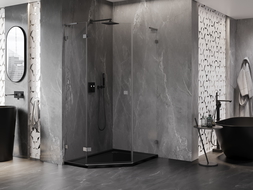 Mexen Lunar L cabine de douche pentagonale pivotante gauche 80x100 cm, transparent, gun gray brossé - 831L-080L-100P-66-00-L