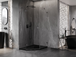 Mexen Lunar cabine de douche pentagonale pivotante gauche 80 x 90 cm, transparent, gris pistolet brossé - 831-080L-090P-66-00-L