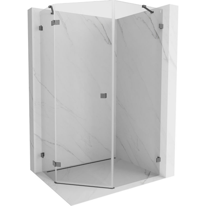 Mexen Lunar cabine de douche pentagonale pivotante gauche 80 x 100 cm, transparent, gris canon brossé - 831-080L-100P-66-00-L