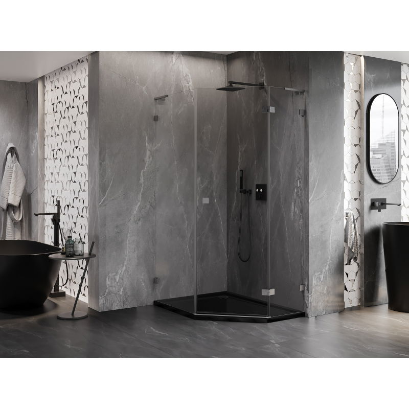 Mexen Lunar L cabine de douche pentagonale pivotante droite 90x100 cm transparent, gris canon brossé - 831L-090P-100L-66-00-P