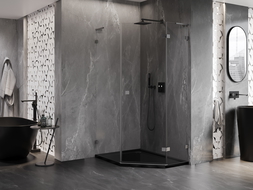 Mexen Lunar L cabine de douche pentagonale droite à charnière 90x100 cm transparent, gris canon brossé - 831L-090P-100L-66-00-P
