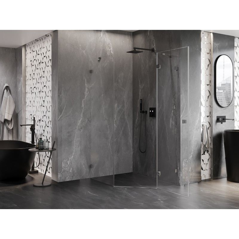 Mexen Lunar cabine de douche pentagonale pivotante droite 80 x 100 cm, transparent, gun gray brossé - 831-080P-100L-66-00-P