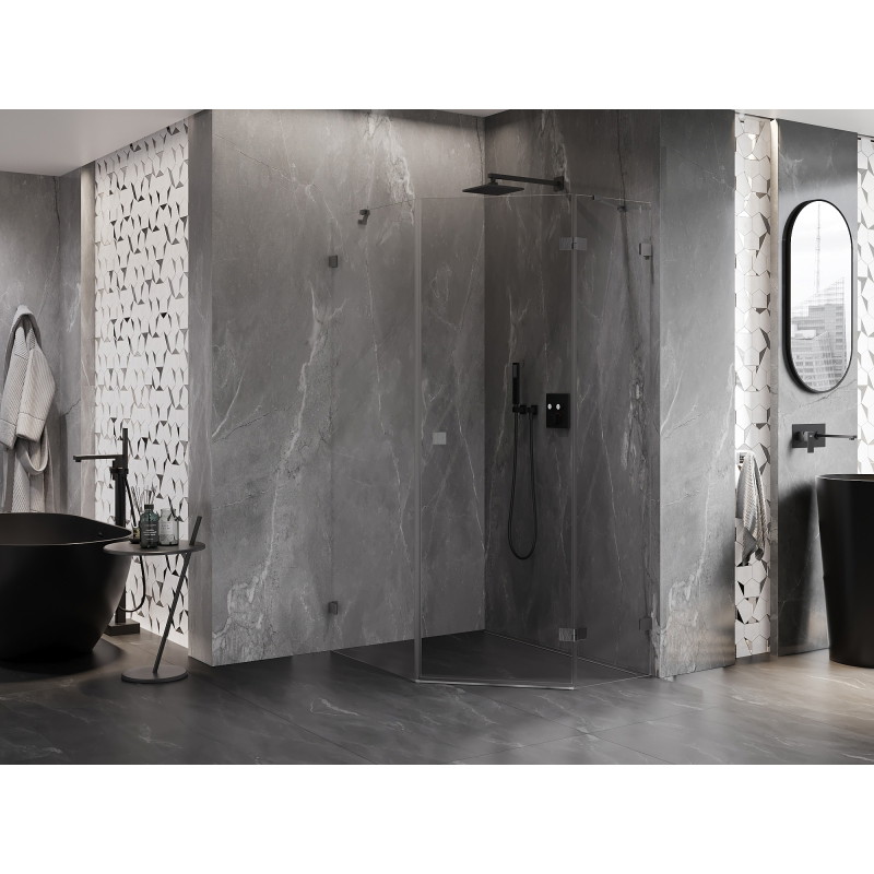 Mexen Lunar cabine de douche pentagonale pivotante droite 80 x 100 cm, transparent, gun gray brossé - 831-080P-100L-66-00-P