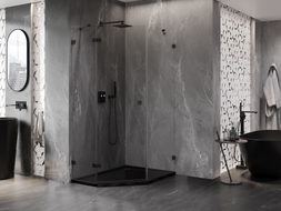 Mexen Lunar cabine de douche pentagonale battante gauche 80 x 90 cm, transparent, noir - 831-080L-090P-70-00-L