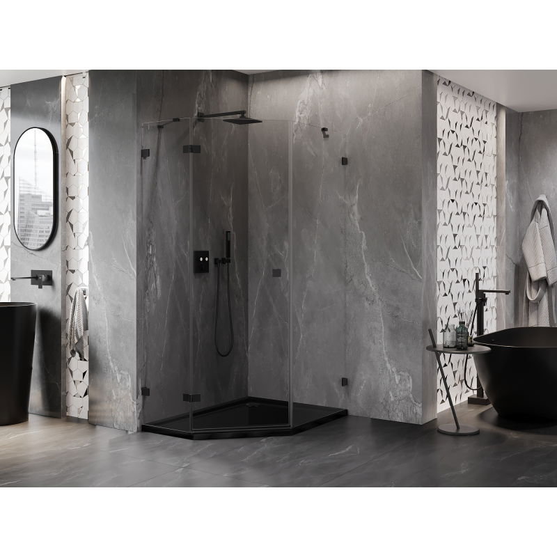 Mexen Lunar cabine de douche pentagonale pivotante gauche 80 x 100 cm, transparent, noir - 831-080L-100P-70-00-L