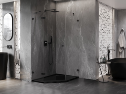 Cabine de douche pentagonale Mexen Lunar, porte pivotante gauche 80 x 100 cm, transparent, noir - 831-080L-100P-70-00-L