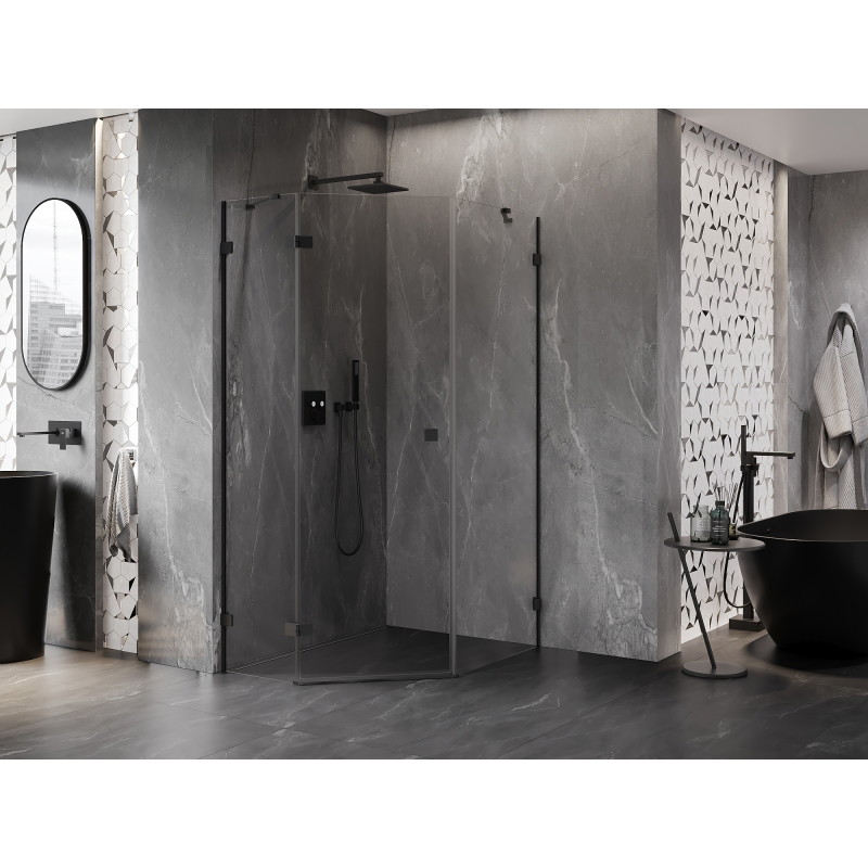 Mexen Lunar cabine de douche pentagonale pivotante gauche 90 x 100 cm, transparent, noir - 831-090L-100P-70-00-L
