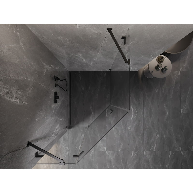 Mexen Lunar cabine de douche pentagonale pivotante gauche 90 x 100 cm, transparent, noir - 831-090L-100P-70-00-L
