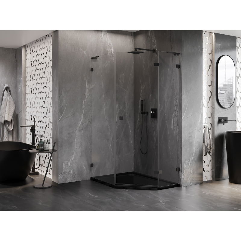 Mexen Lunar L cabine de douche pentagonale pivotante droite 80 x 90 cm, transparent, noir - 831L-080P-090L-70-00-P