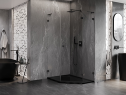 Mexen Lunar L cabine de douche pentagonale pivotante droite 90 x 100 cm, transparent, noir - 831L-090P-100L-70-00-P