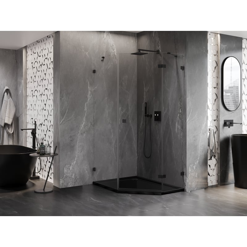 Mexen Lunar cabine de douche pentagonale à charnière droite 80 x 100 cm, transparent, noir - 831-080P-100L-70-00-P