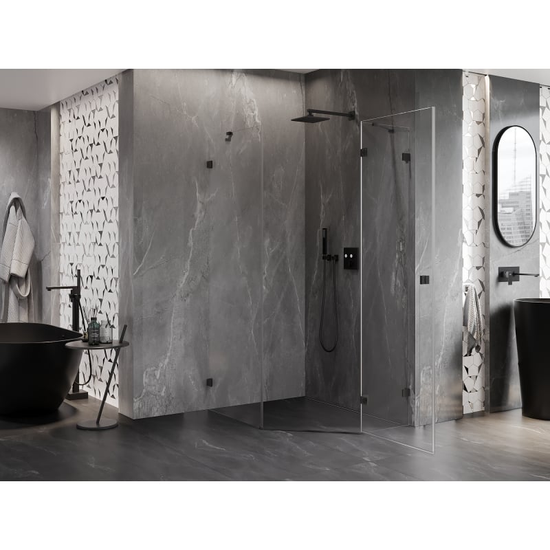 Mexen Lunar cabine de douche pentagonale à charnière droite 80 x 100 cm, transparent, noir - 831-080P-100L-70-00-P
