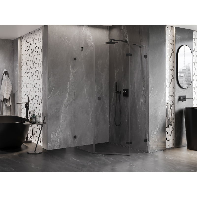 Mexen Lunar cabine de douche pentagonale battante droite 90 x 100 cm, transparent, noir - 831-090P-100L-70-00-P
