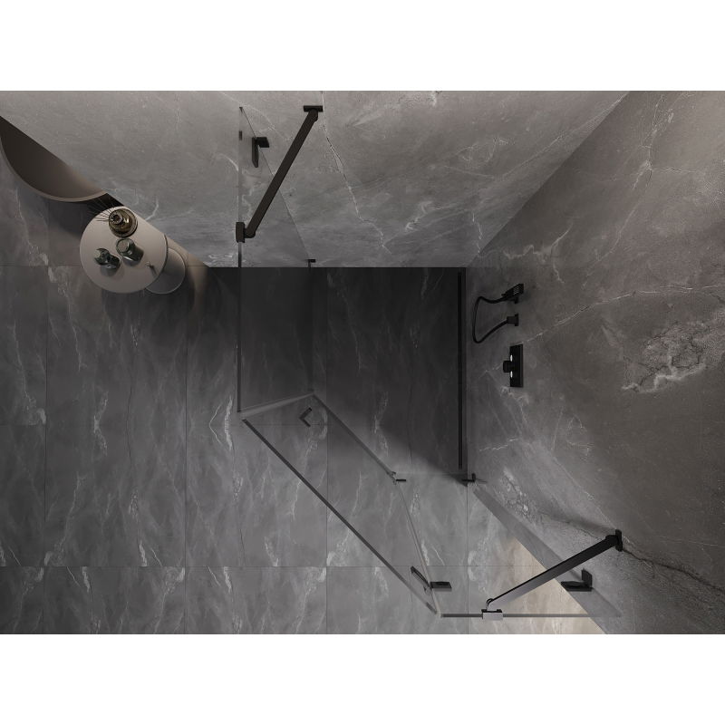 Mexen Lunar cabine de douche pentagonale battante droite 90 x 100 cm, transparent, noir - 831-090P-100L-70-00-P