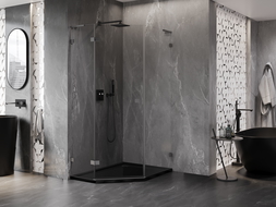 Mexen Lunar L cabine de douche pentagonale à charnière gauche 80 x 90 cm, transparent, gun metal - 831L-080L-090P-95-00-L