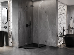 Mexen Lunar cabine de douche pentagonale pivotante gauche 80 x 100 cm, transparent, métal canon - 831-080L-100P-95-00-L