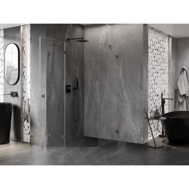 Mexen Lunar cabine de douche pentagonale pivotante gauche 80 x 100 cm, transparent, métal canon - 831-080L-100P-95-00-L