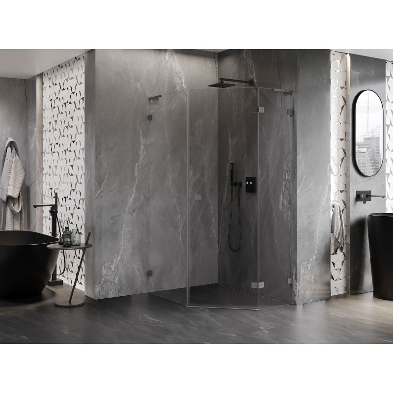 Mexen Lunar L cabine de douche pentagonale pivotante droite 90 x 100 cm, transparent, gun metal - 831L-090P-100L-95-00-P