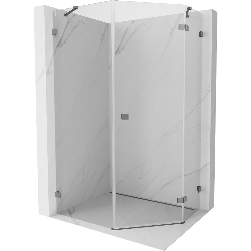 Mexen Lunar cabine de douche pentagonale pivotante droite 80 x 100 cm, transparent, métal gun - 831-080P-100L-95-00-P