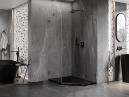 Mexen Lunar cabine de douche pentagonale ouvrante droite 80 x 100 cm, transparent, gun metal - 831-080P-100L-95-00-P